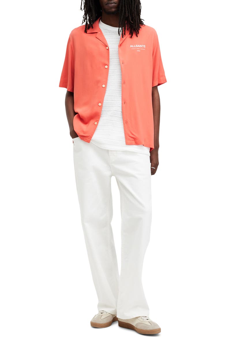 AllSaints Access Short Sleeve Graphic Camp Shirt, Alternate, color, Sunburnt Orange