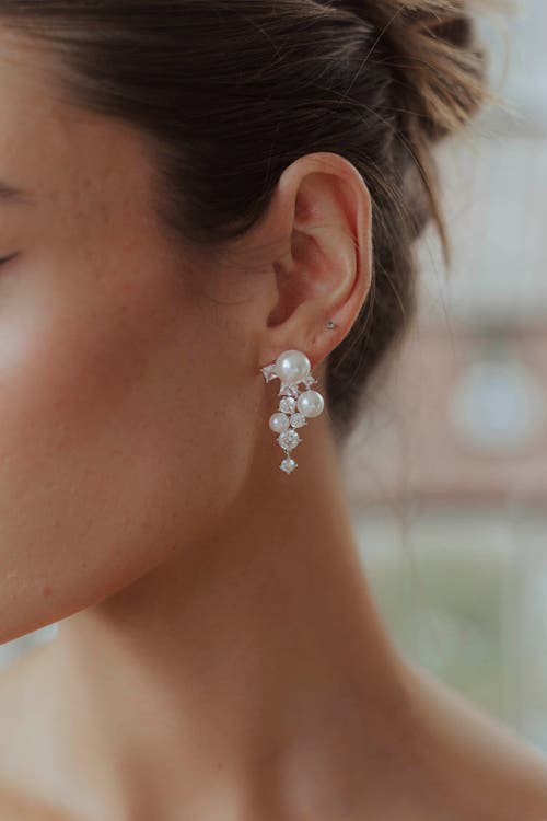 Untamed Petals Alexandra Pearl And Crystal Drop Earrings In Silver