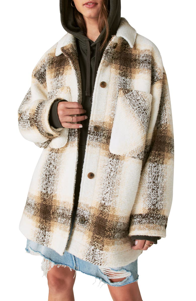 Lucky Brand Oversize Plaid Shirt Jacket, Alternate, color, Cream Plaid
