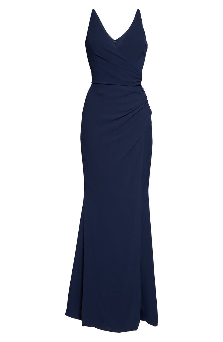 Dress the Population Jordan Ruched Side Slit Gown, Alternate, color, Navy
