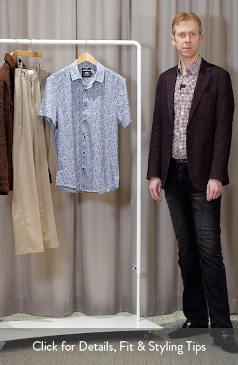 Slim Fit Antique Floral Short Sleeve Performance Button-Up Shirt, sales video thumbnail