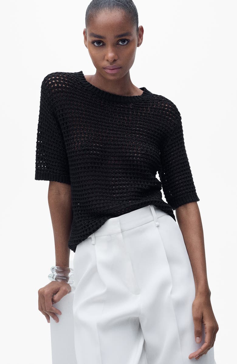 MANGO Open Stitch Short Sleeve Top, Main, color, 