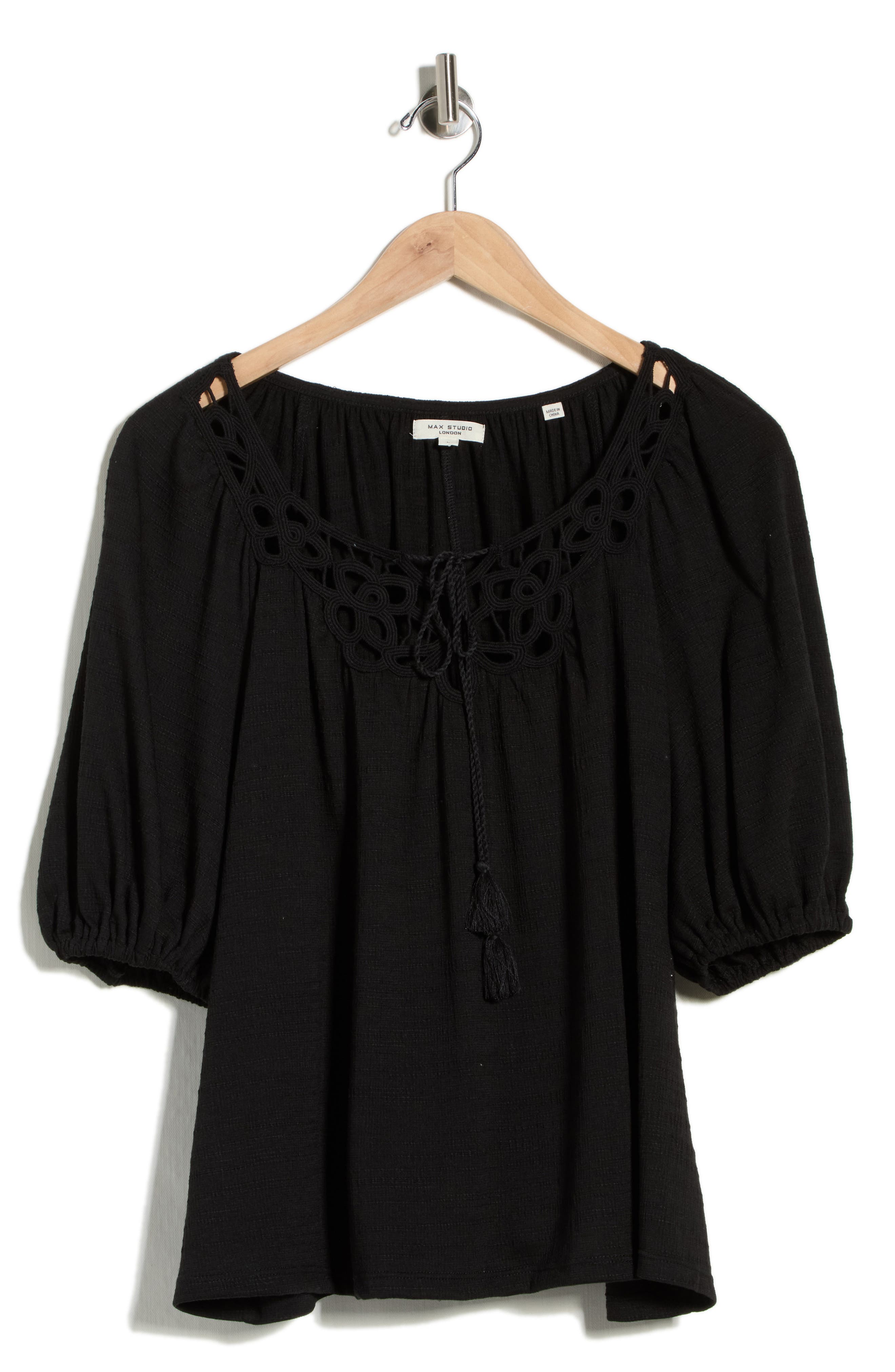 MAX STUDIO Split Neck Puff Sleeve Top