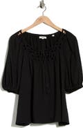 MAX STUDIO Split Neck Puff Sleeve Top