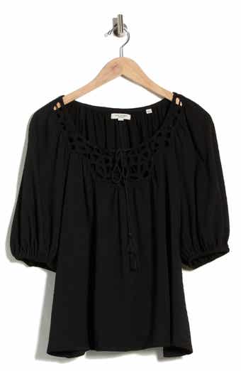 MAX STUDIO Split Neck Puff Sleeve Top