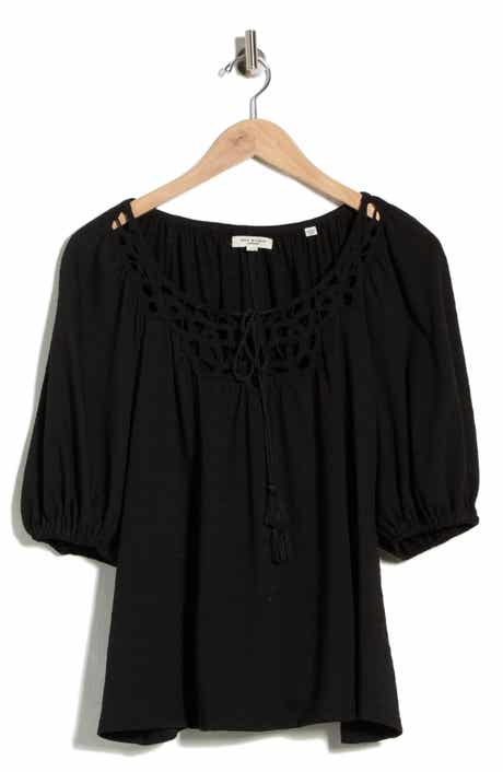 MAX STUDIO Split Neck Puff Sleeve Top