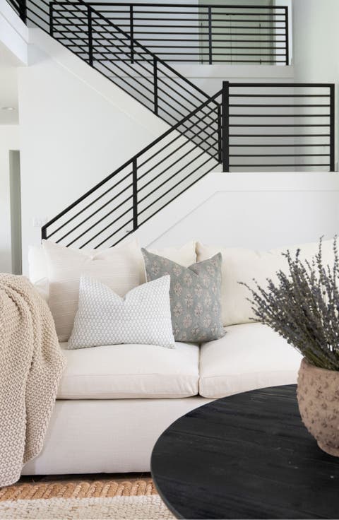 Silas Muted Blue Floral Handblock Pillow Cover