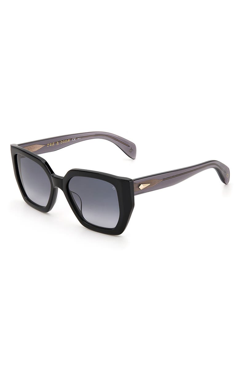rag & bone 54mm Rectangular Sunglasses, Alternate, color, Black / Grey Shaded