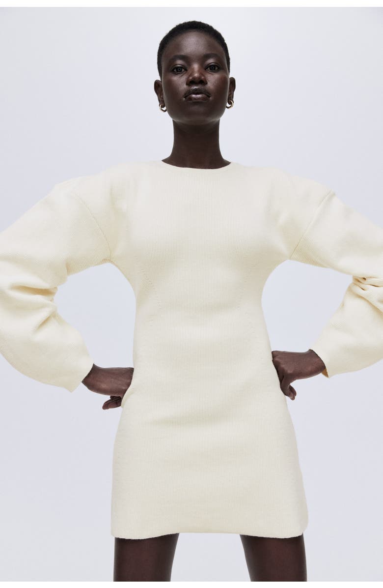 H&M Viscose-blend Rib-knit Dress, Alternate, color, Cream