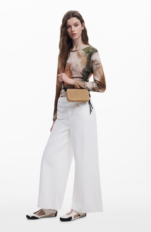 Desigual Others Straw Crossbody Bag In Dark Beige
