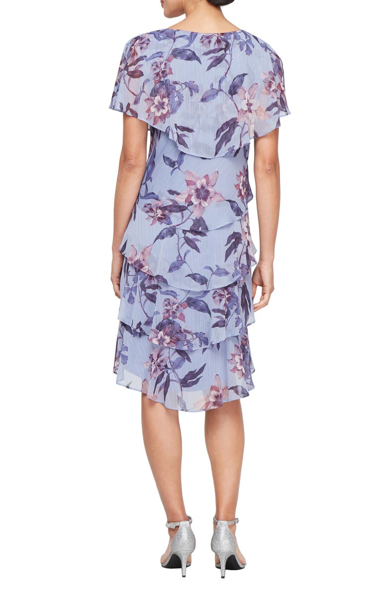 SL FASHIONS Floral Ruffle Tiered Chiffon Cocktail Dress, Alternate, color, 