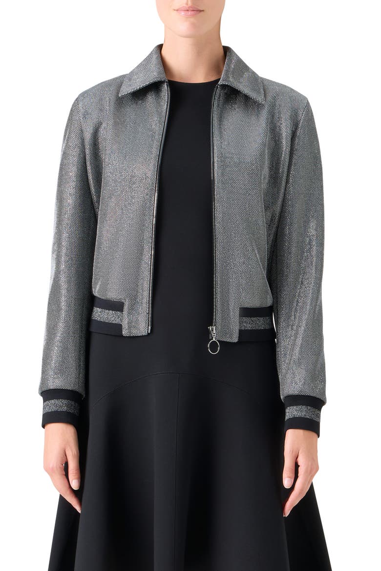 Metallic Bird's Eye Knit Bomber Jacket, Main, color, BRUSHED STEEL