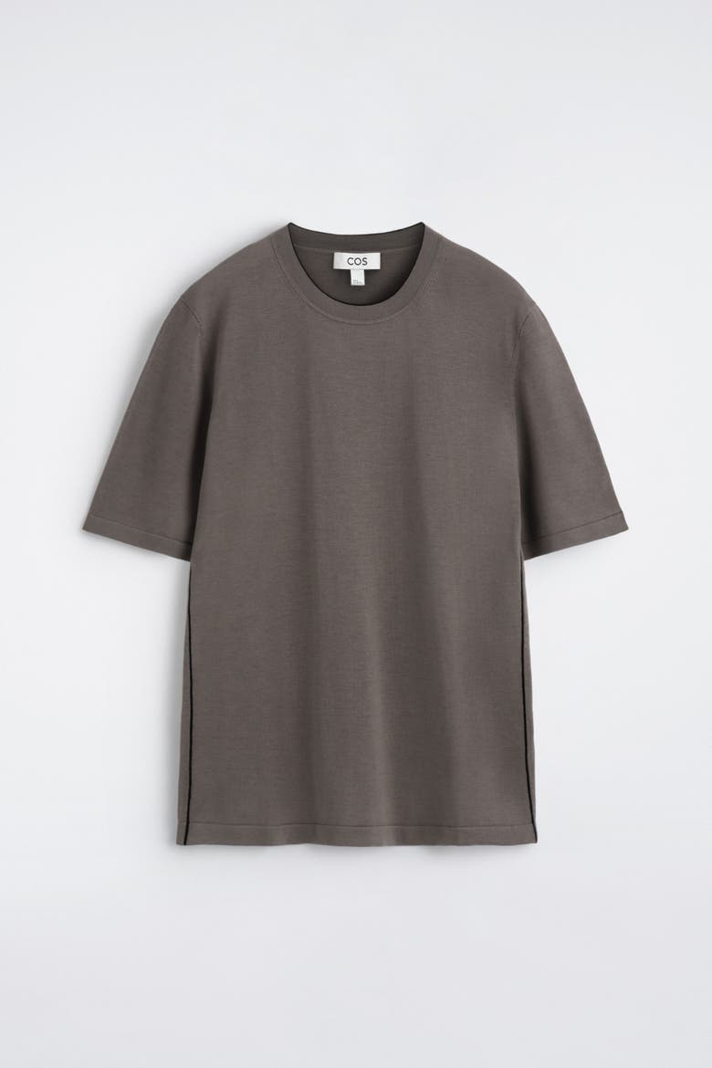 Contrast-tipped Silk-cotton T-shirt, Alternate, color, BROWN / BLACK