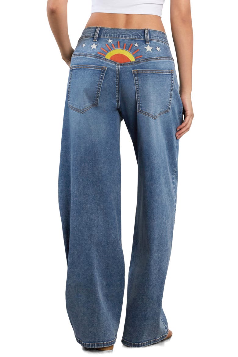 Hello Sunshine Star Embroidered High Waist Wide Leg Jeans, Alternate, color, SUN BLUE
