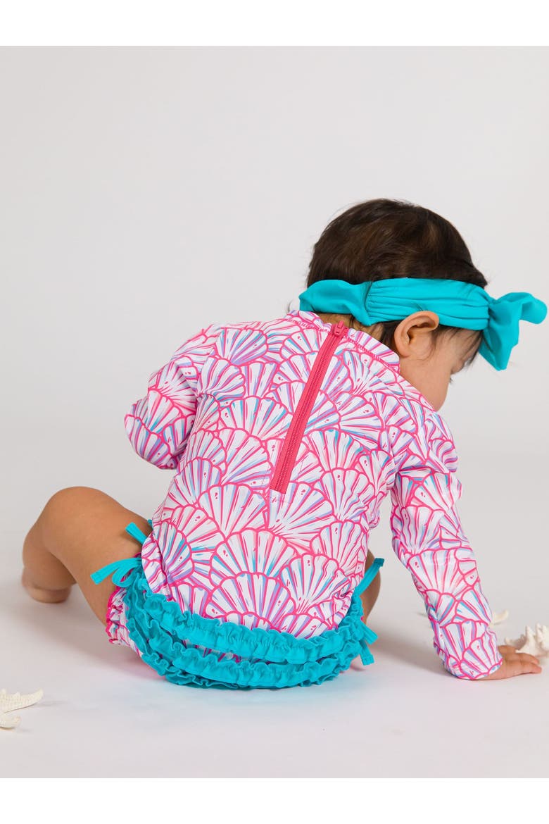 Baby Girls Mermaid Long Sleeve UPF50+ One Piece Rash Guard, Alternate, color, Pink Magical Mermaids