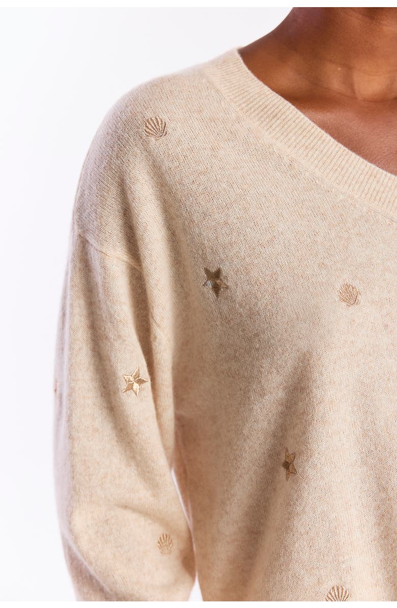 Brodie Pure Cashmere Sea Embroidery 100% Cashmere Sweater, Alternate, color, Cygnet