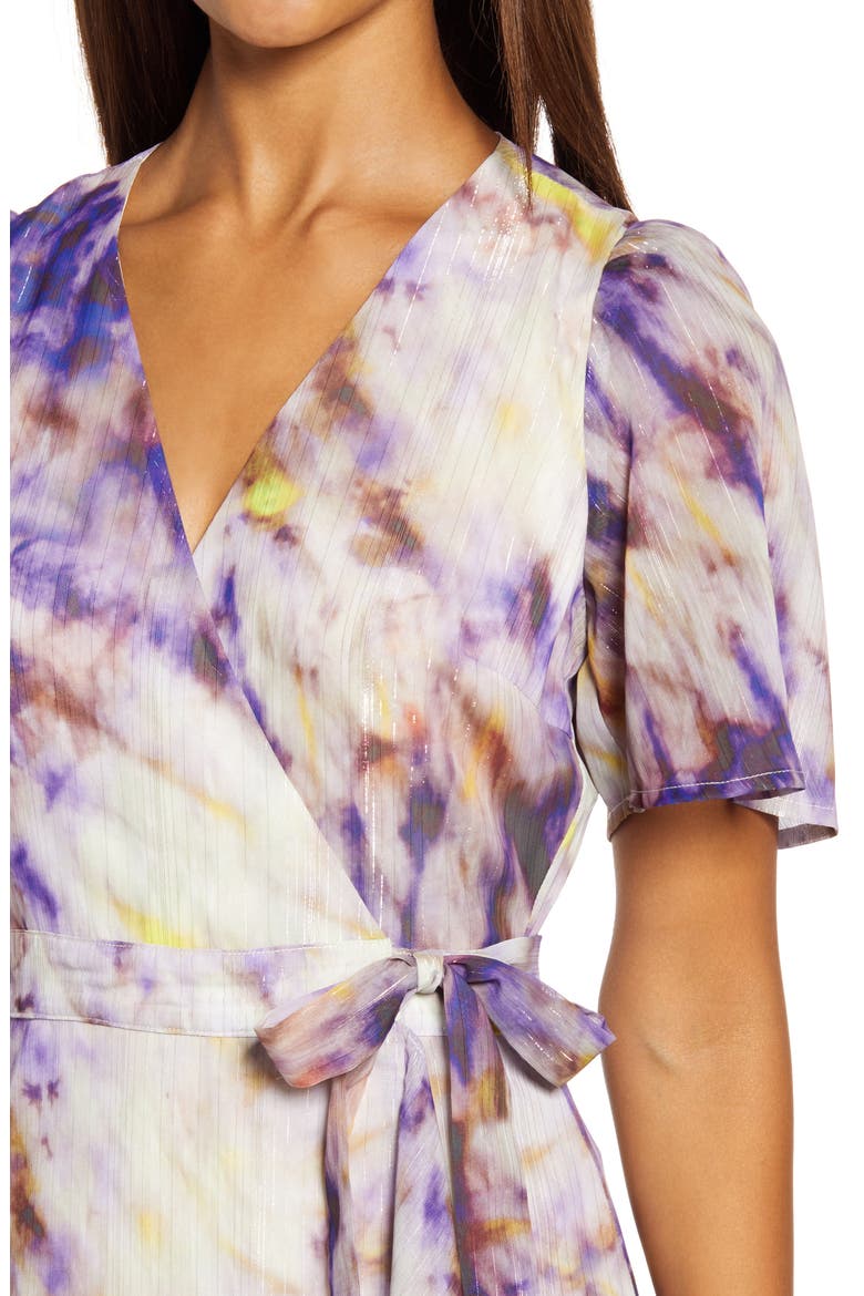 Tie Dye Faux Wrap Midi Dress, Alternate, color, PURPLE