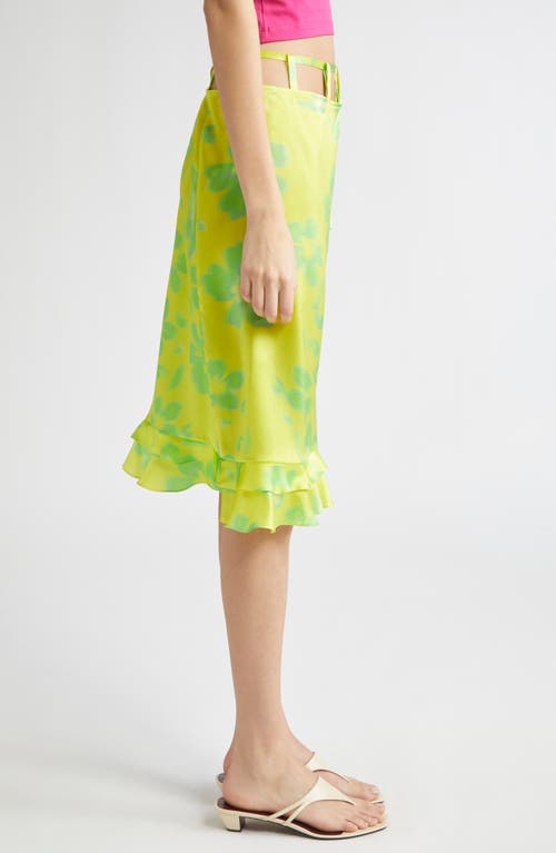 Julie Kegels Sonny Floral Silk Satin Skirt In Green