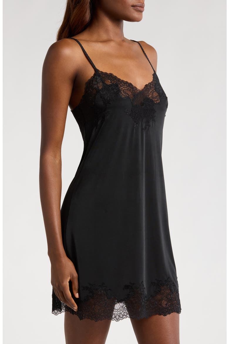 Enchant Lace Trim Satin Chemise, Alternate, color, BLK