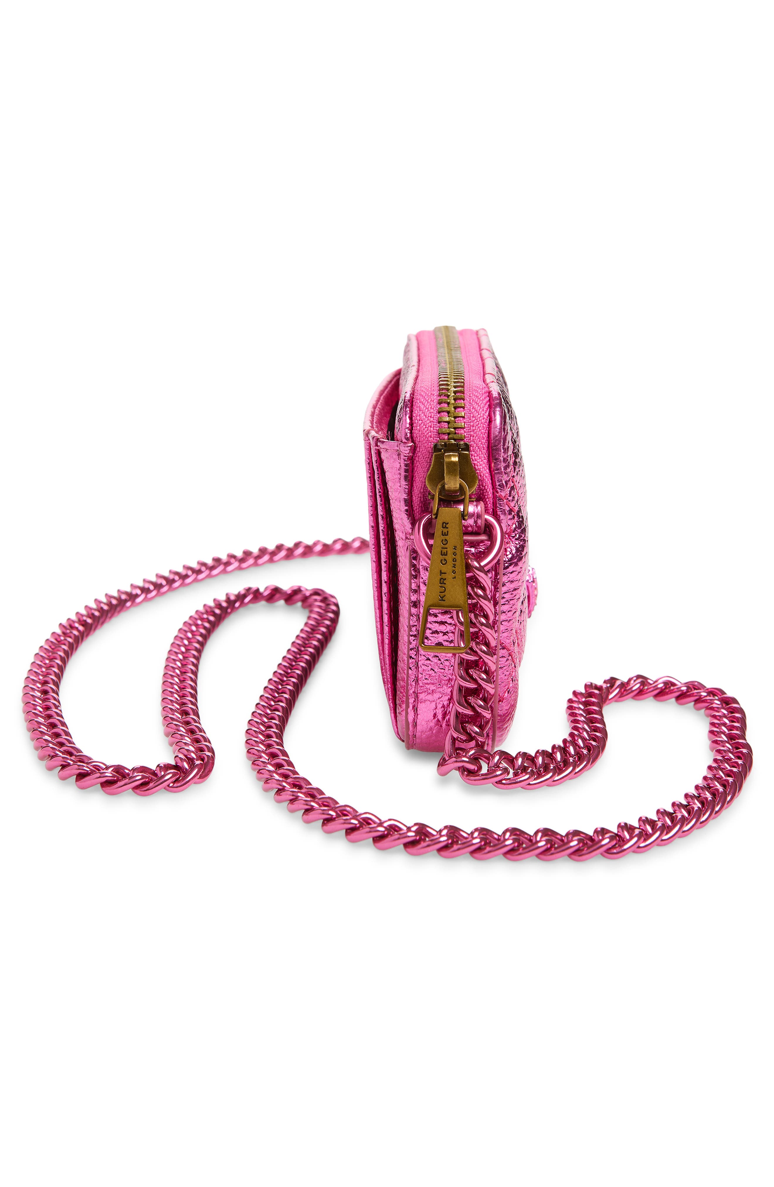 Kurt Geiger London Micro Kensington Drench Metallic Faux Leather Camera Bag, Alternate, color, Pink