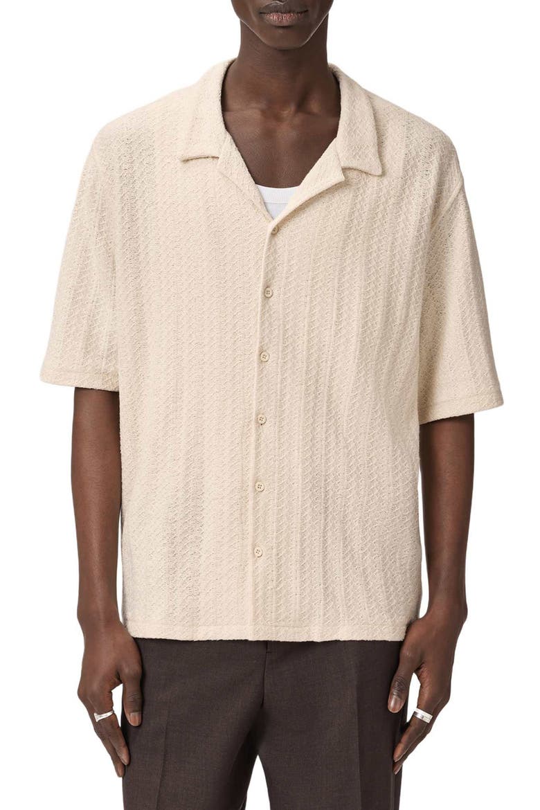 Trace Textured Cotton Camp Shirt, Main, color, COTTAGE WHITE