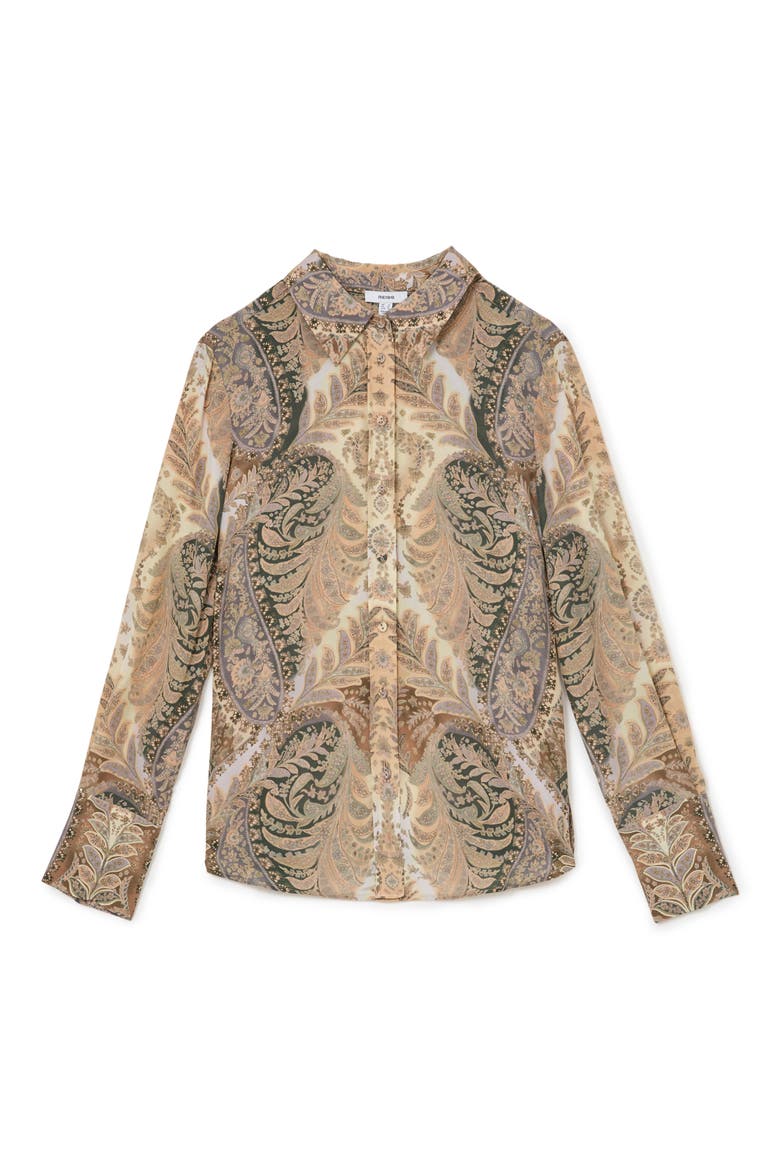 Katiya Paisley Button-Up Shirt, Alternate, color, GREY/ NEUTRAL