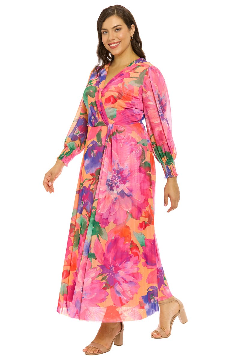 London Times Bishop Sleeve Maxi Dress, Alternate, color, Peach/ Pink