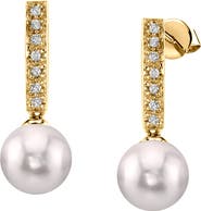 The Pearl Source Akoya Certified Hanadama Pearl Dangling Diamond Earrings