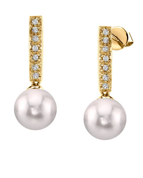 The Pearl Source Akoya Pearl Dangling Diamond Earrings In Gold