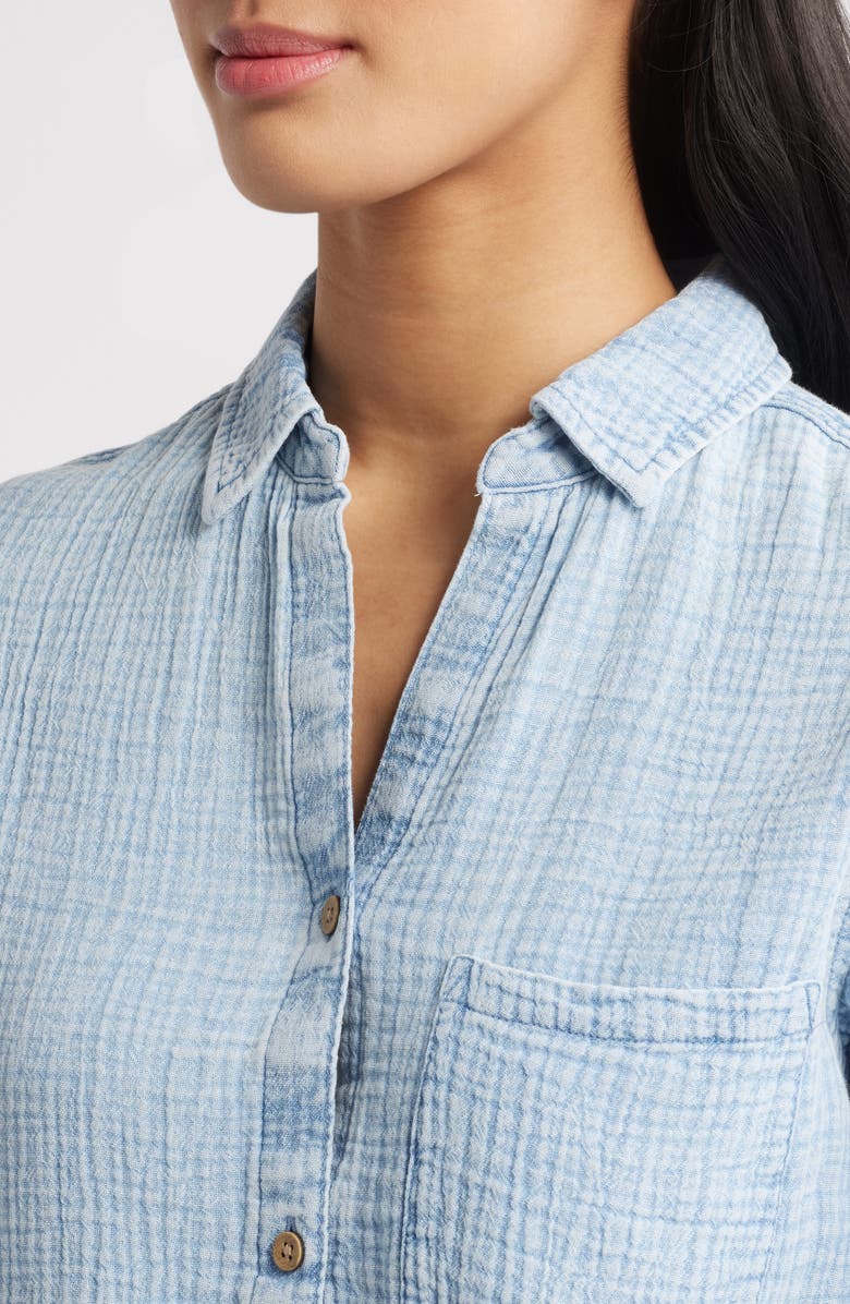beachlunchlounge Lessi Cotton Gauze Button-Down Shirt, Alternate, color, 