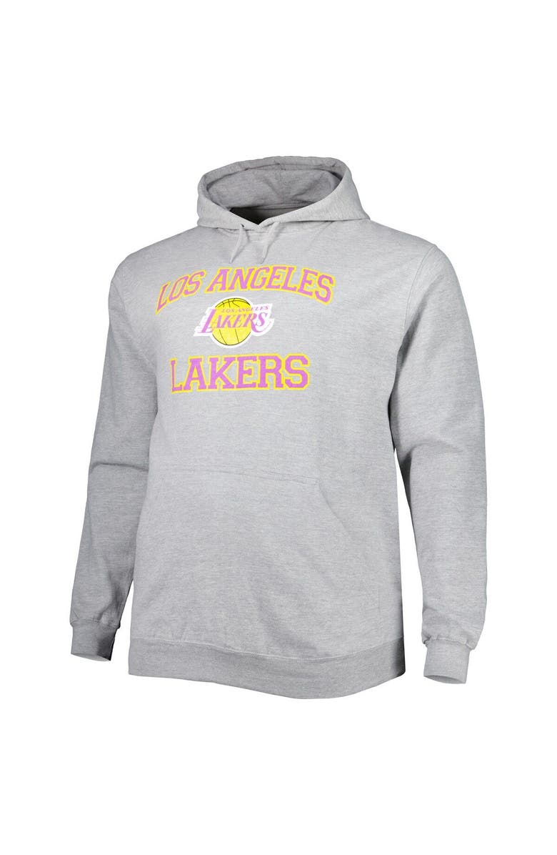 PROFILE Men's Heathered Gray Los Angeles Lakers Big & Tall Heart & Soul Pullover Hoodie, Alternate, color, Heather Gray