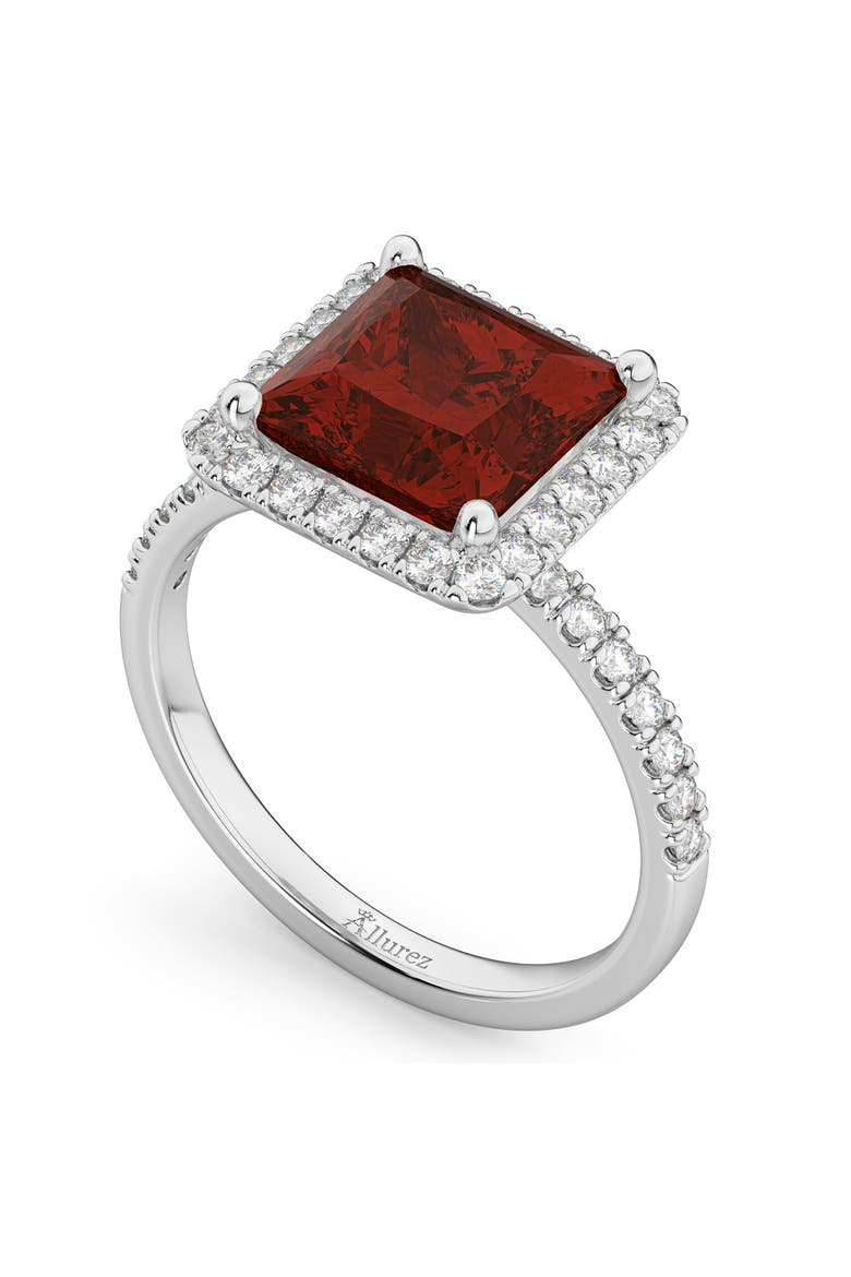 Princess Cut Halo Garnet & Diamond Engagement Ring 14K, Alternate, color, 3.47ct/White Gold