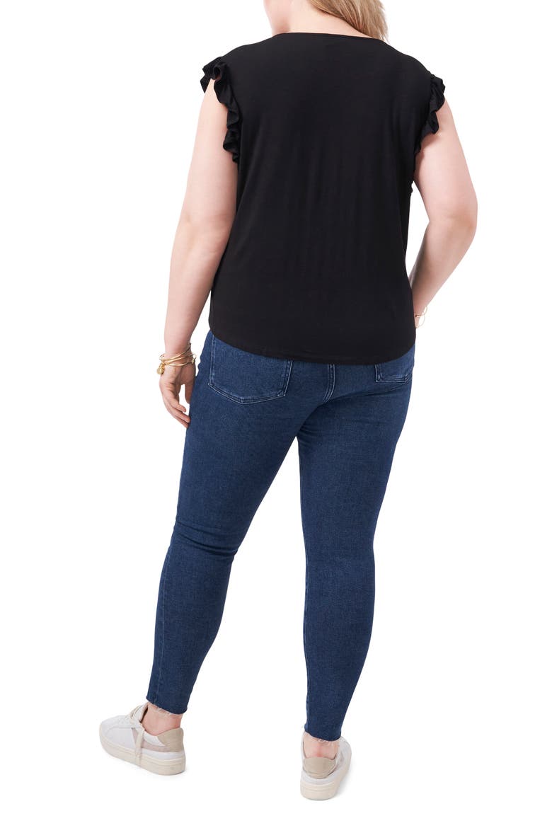 V-Neck Ruffle Knit Top, Alternate, color, RICH BLACK
