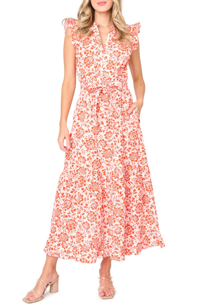 Ruffle Print Maxi Dress, Main, color, BLOSSOM HAZE