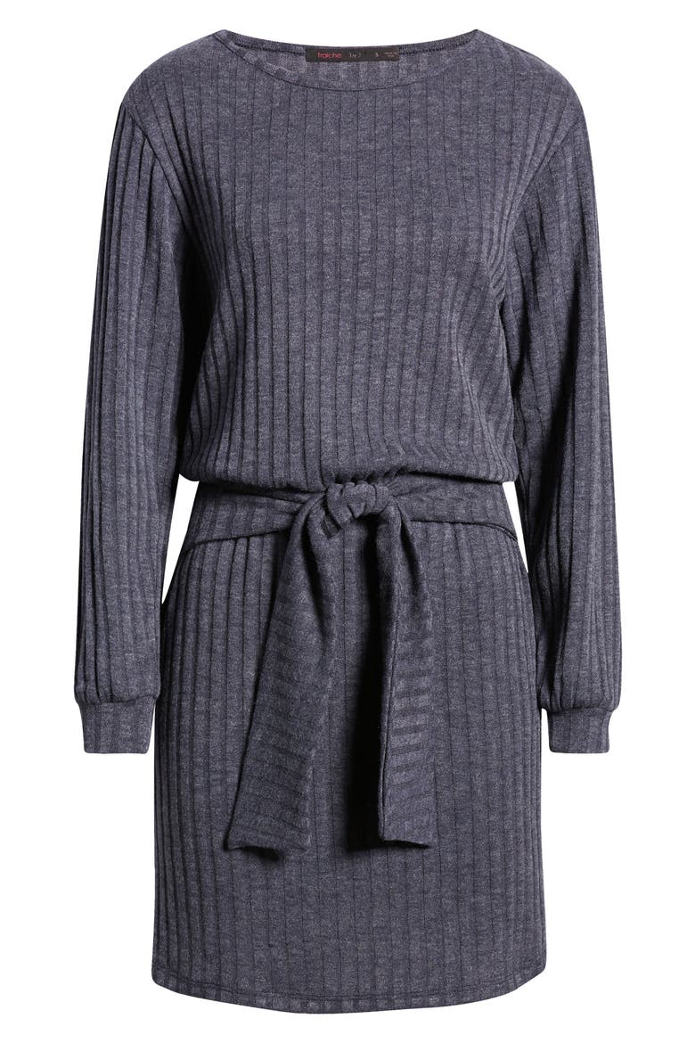 Tie Front Long Sleeve Dress, Alternate, color, HEATHER NAVY