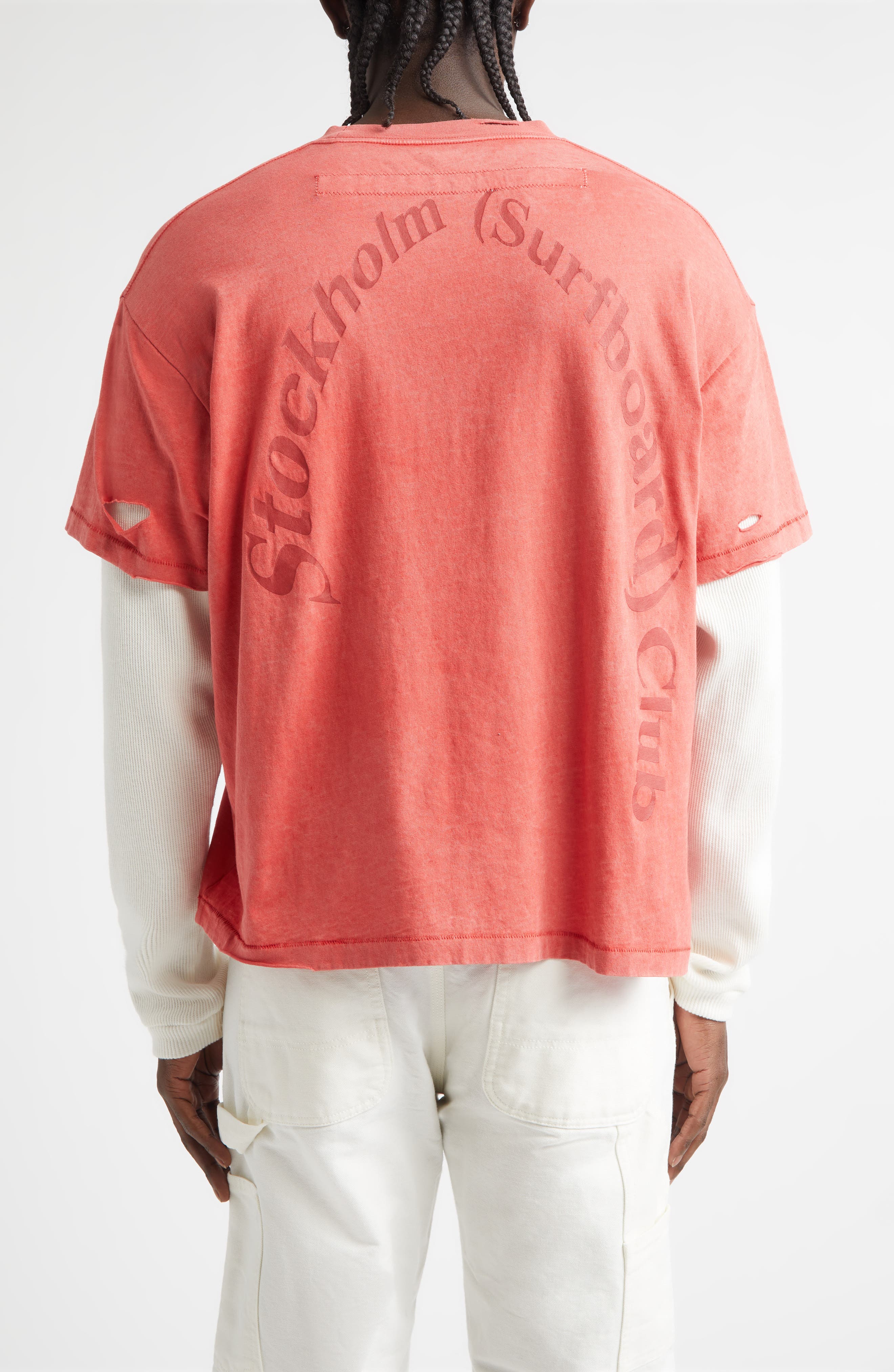 STOCKHOLM SURFBOARD CLUB Distressed Box Layered Organic Cotton Logo T ...