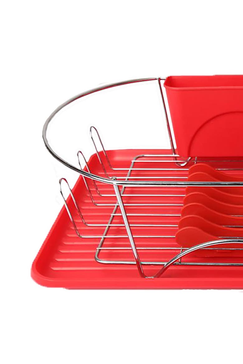 17 Inch Dish Rack with Detachable Utensil holder and a 6 Attachable Plate Positioner, Alternate, color, Red
