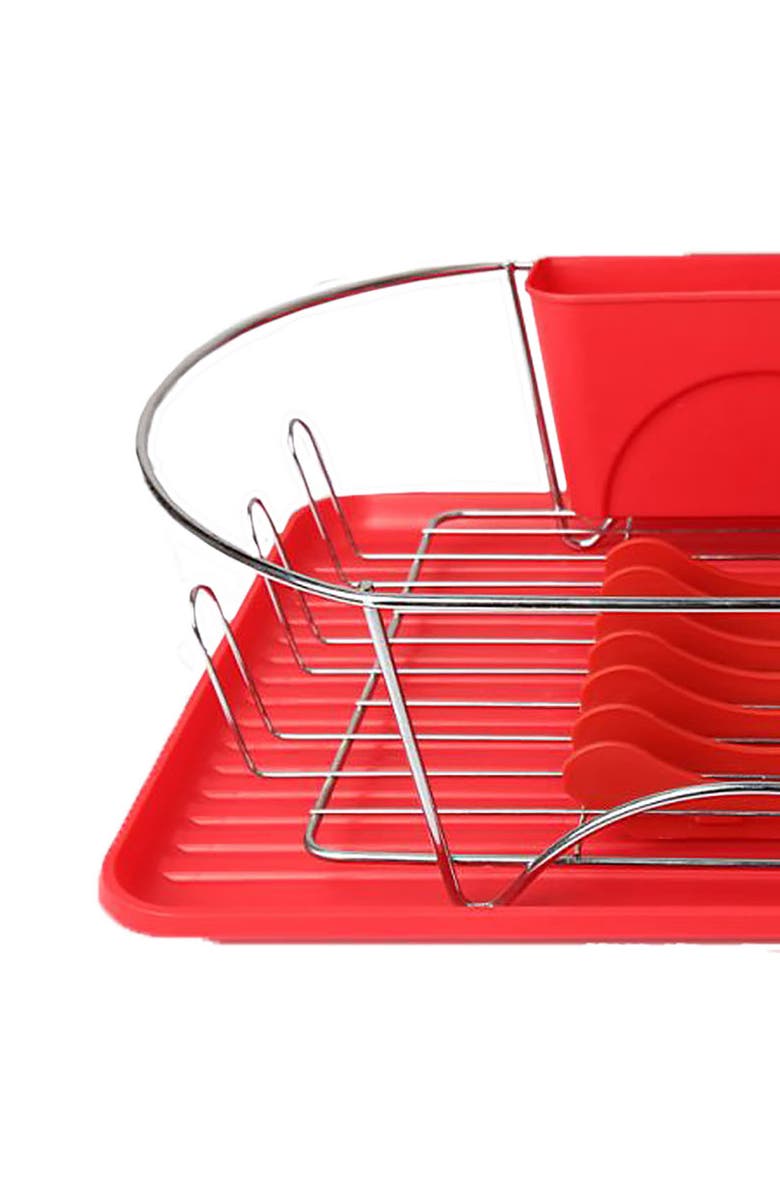 Megachef 17 Inch Dish Rack with Detachable Utensil holder and a 6 Attachable Plate Positioner, Alternate, color, Red