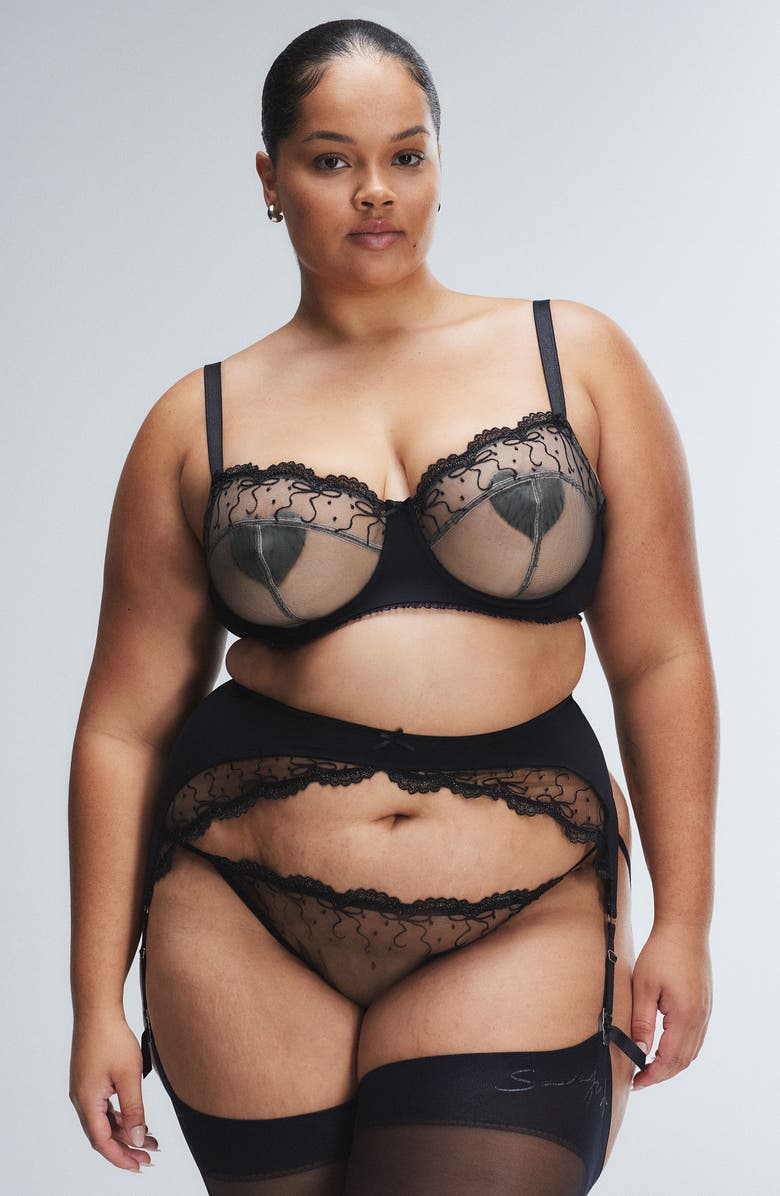 SAVAGE X FENTY Loveline Garter Belt, Alternate, color, Black Caviar