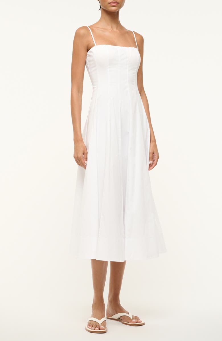 STAUD Wylie Seamed Midi Dress, Main, color, White