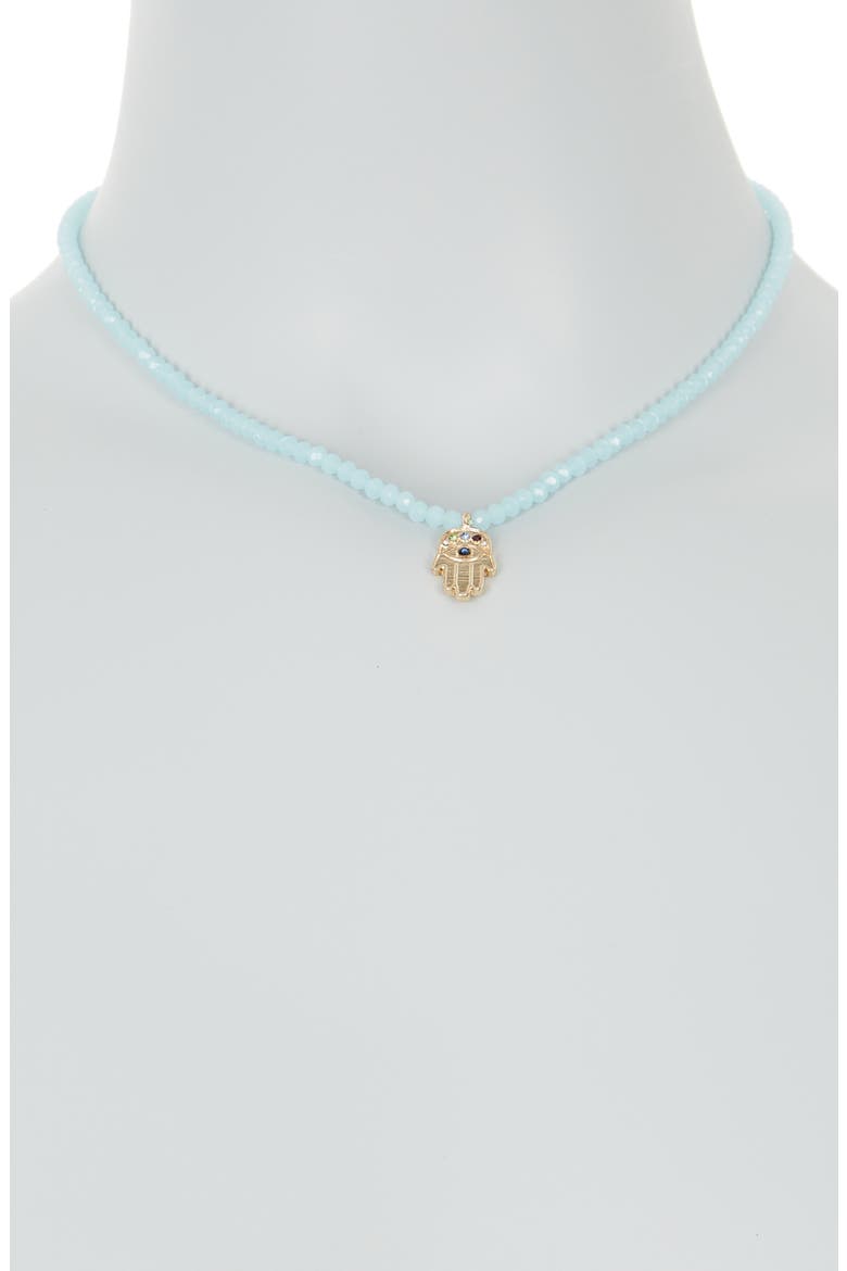 Hamsa Medallion Beaded CZ Necklace, Alternate, color, AQUA- GOLD