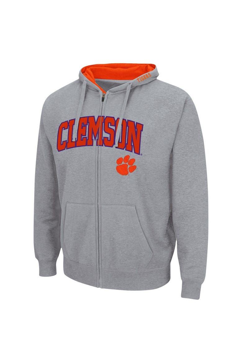 Men's Colosseum Heathered Gray Clemson Tigers Arch & Logo 3.0 Full-Zip Hoodie, Alternate, color, Heather Gray