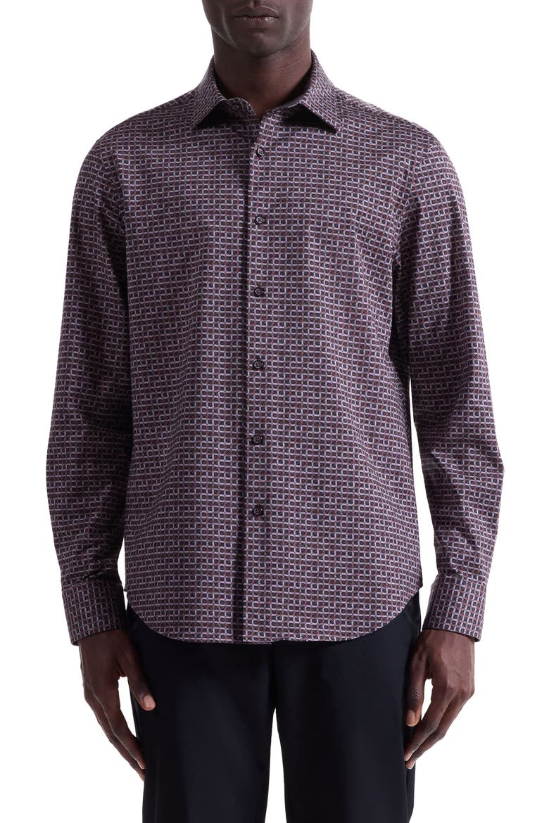 Jimmy OoohCotton® Check Button-Up Shirt, Main, color, MAHOGANY
