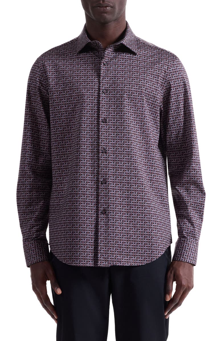 Bugatchi Jimmy OoohCotton<sup>®</sup> Check Button-Up Shirt, Main, color, Mahogany