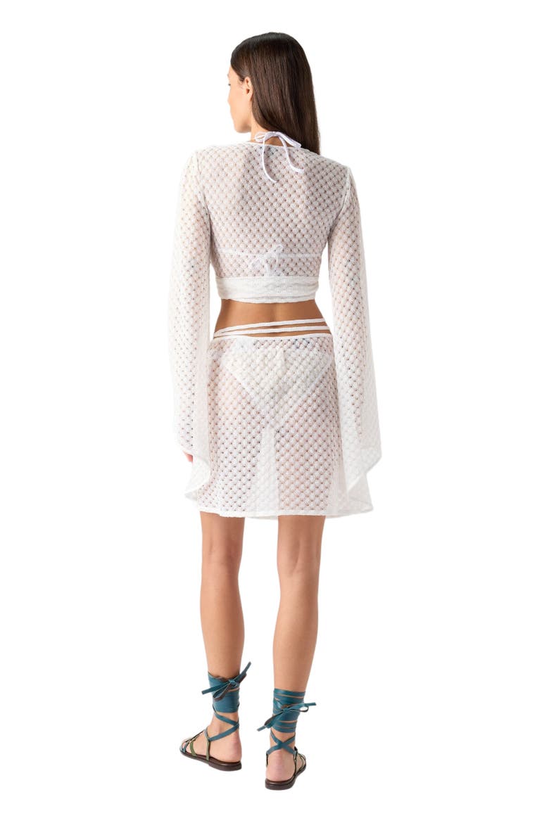 Wrap Top In Lamé Viscose With Raschel Workmanship, Alternate, color, White