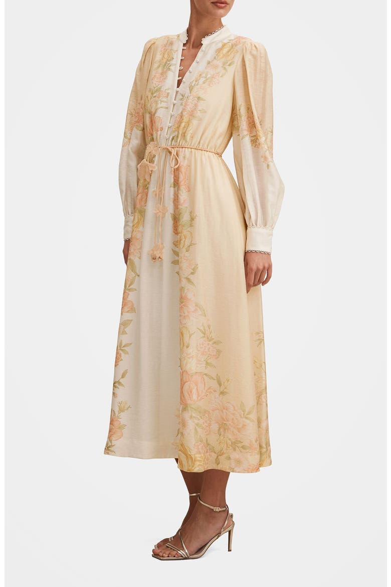 Courtney Placed Floral Long Sleeve Dress, Alternate, color, PEACH MERCIA FLORAL