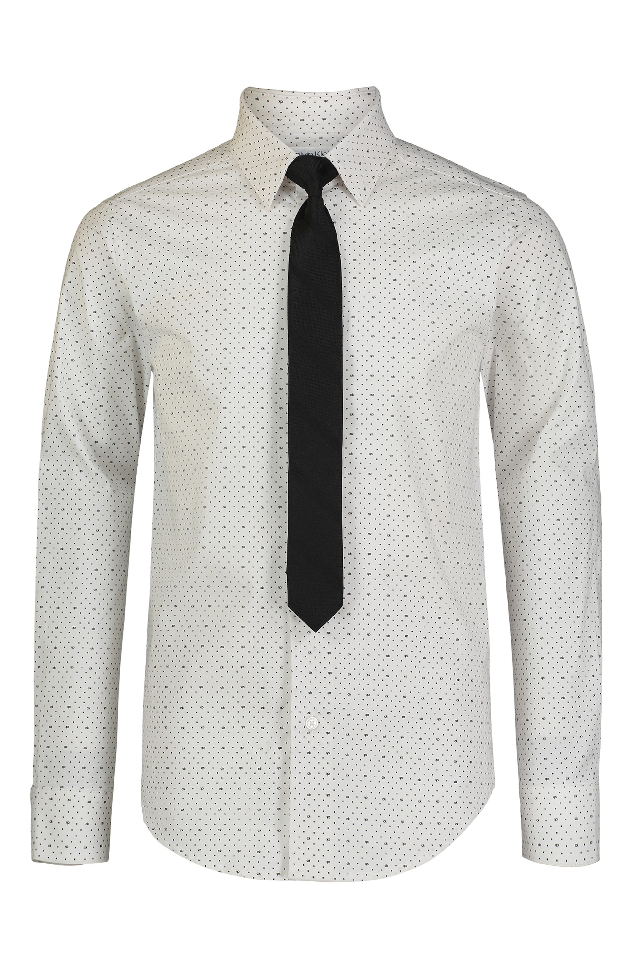 Calvin Klein Long Sleeve Stretch Check Dot Print Shirt
