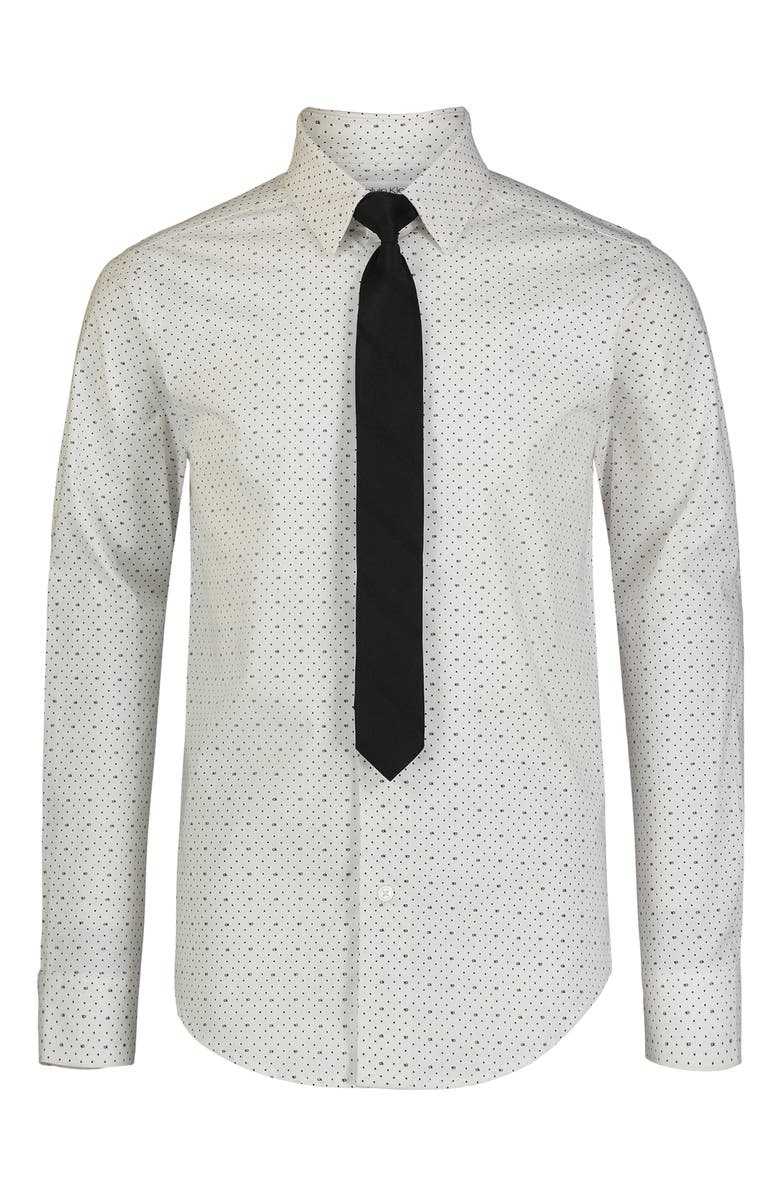 Calvin Klein Long Sleeve Stretch Check Dot Print Shirt, Main, color, White