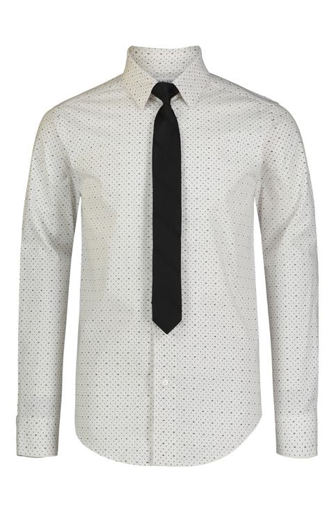 Long Sleeve Stretch Check Dot Print Shirt