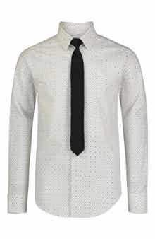 Calvin Klein Long Sleeve Stretch Check Dot Print Shirt